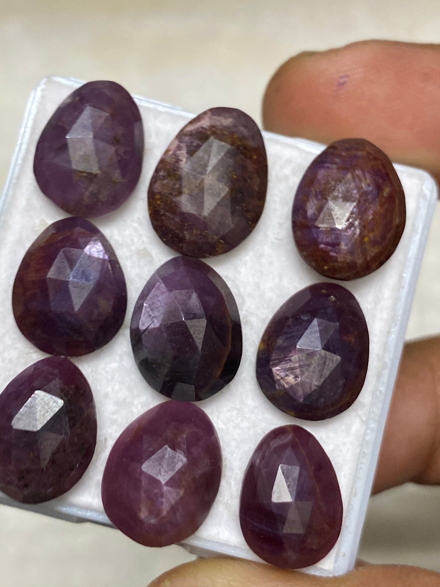 Appealing  rare sheen sapphire rosecut egg shape mix quality wt 61 cts pcs 9 size 13x10-15x11mm amazing fire sheen sapphire rosecuts