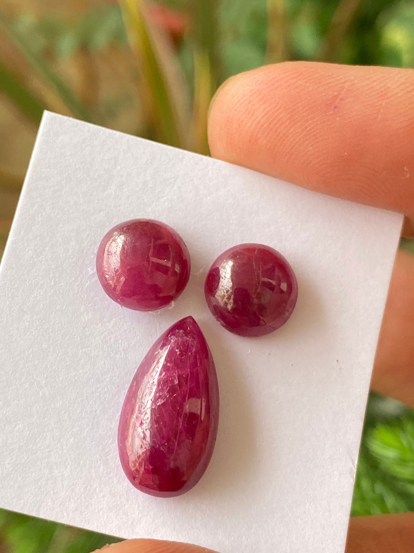 Stunning  Rare ruby round cabochon ruby pear pendant earrings supply pcs 3 wt 19 cts size 9.9mm-9.9x8.5mm unheated untreated ruby cabochons