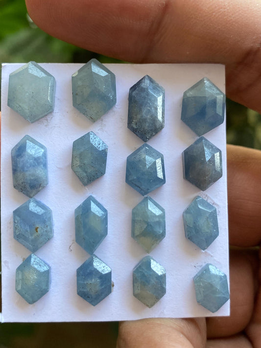 Fascinating  Rare sky blue sapphire hexagon step cuts  wt 50.60 cts pcs 16 size 9.2x6.2mm-13x7mm blue sapphire stepcut hexagon flatback