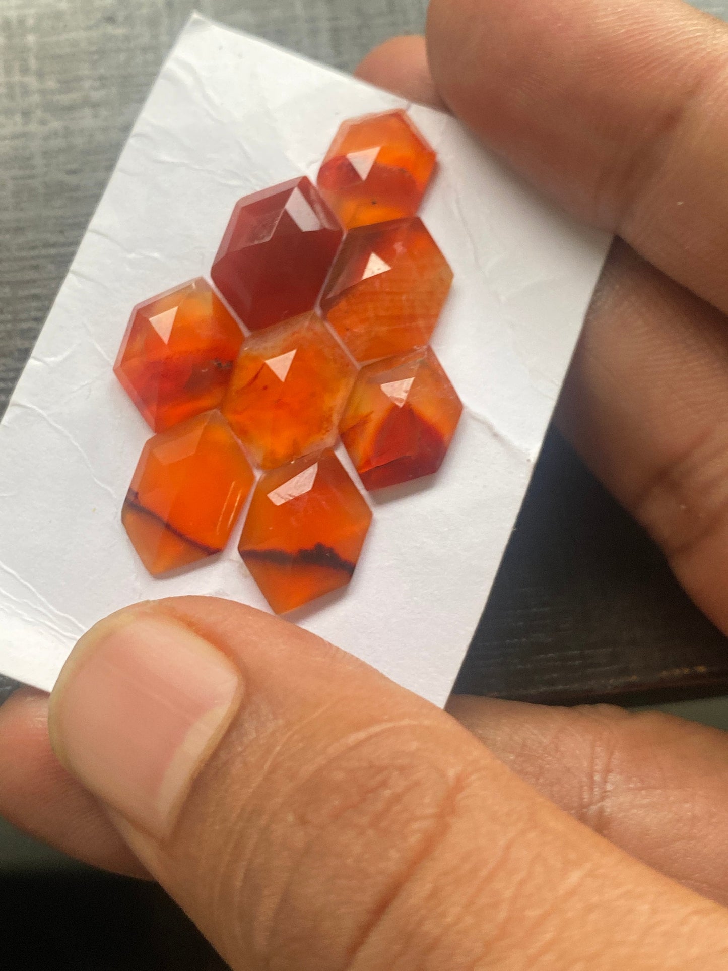 Marvellous carnelian hexagon step cuts wt 25 carats  pcs 8 size 14x10mm Carnelian  stepcut hexagons