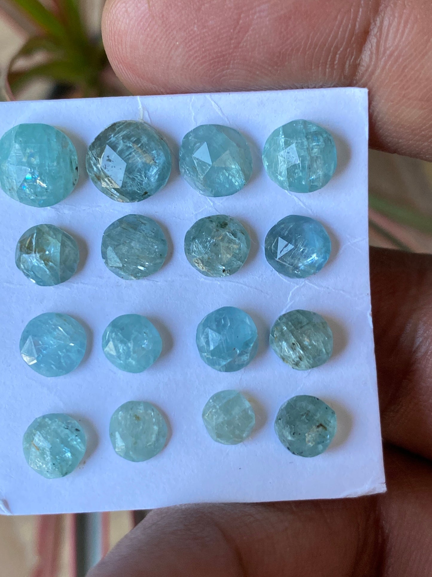 Nice rare aqua kyanite rosecut round flats medium quality with inclusion lovely color weight 24 carats pcs 16 size 5.3mm-8.6mm rosecut