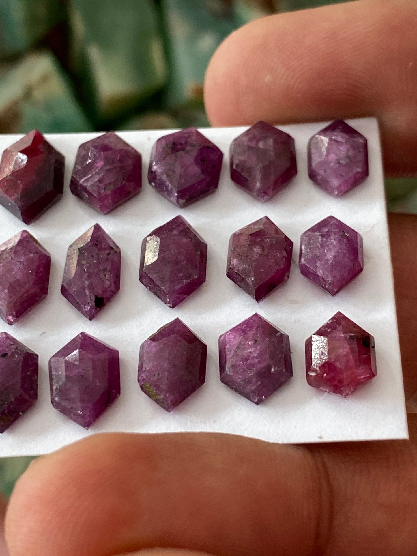 Fascinating Rare Kenya mines ruby hexagon step cut wt 49 cts  pcs 15 size 11.4x6.9mm-14.5x8.7mm ruby stepcut hexagon flatbacks