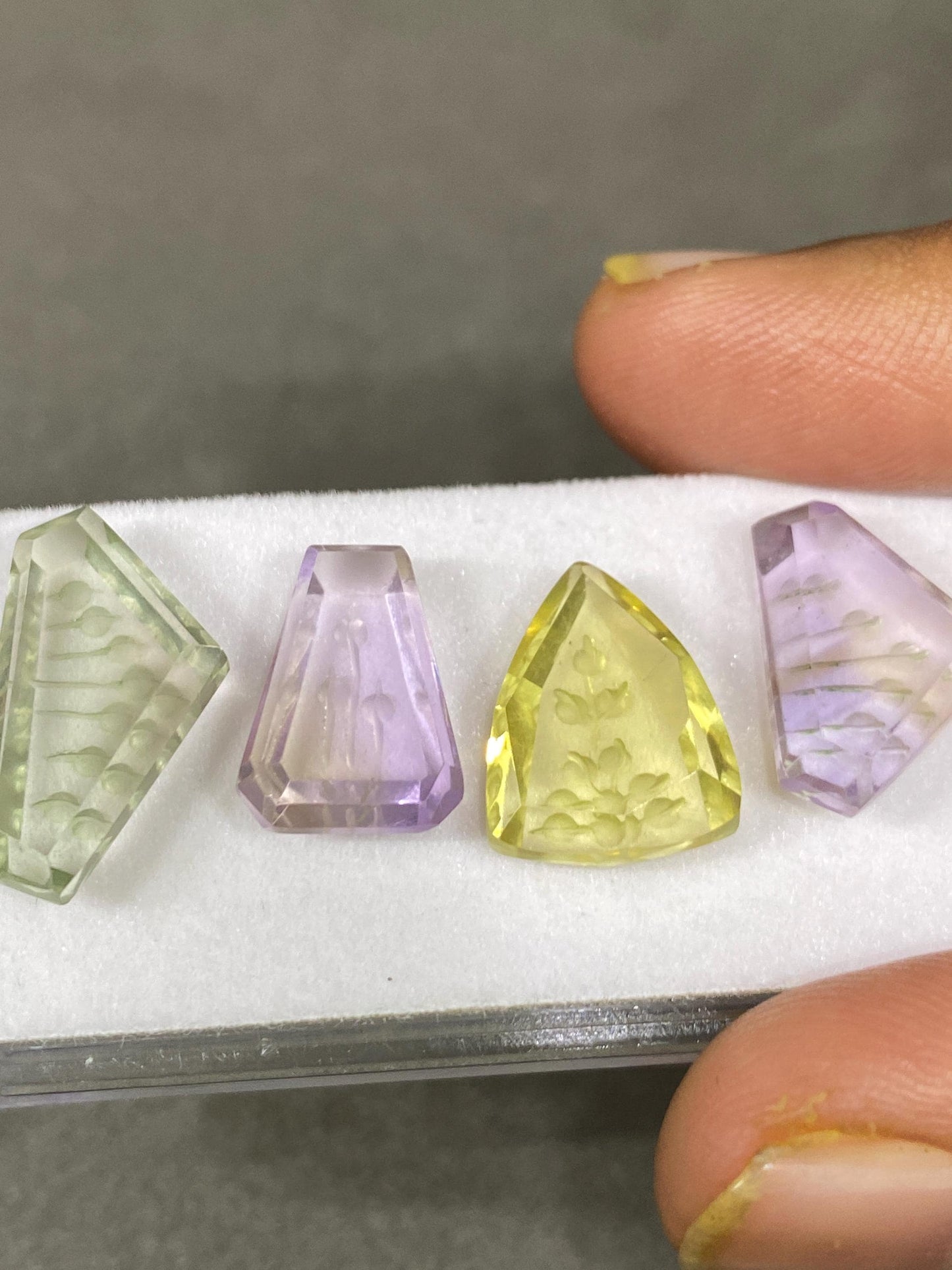 Lovely AAA Ametrine lemon quartz green amethyst intaglio carving cutstones wt 25 carats pcs 4 good size 15x10mm-20x11mm  gemstone carving