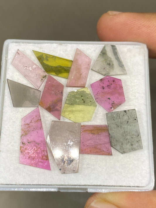 Fabulous Watermelon multi tourmaline geometric smooth flats fine quality weight 18.20 carats size 16x6-19.3x8mm pcs 12 tourmaline geometric