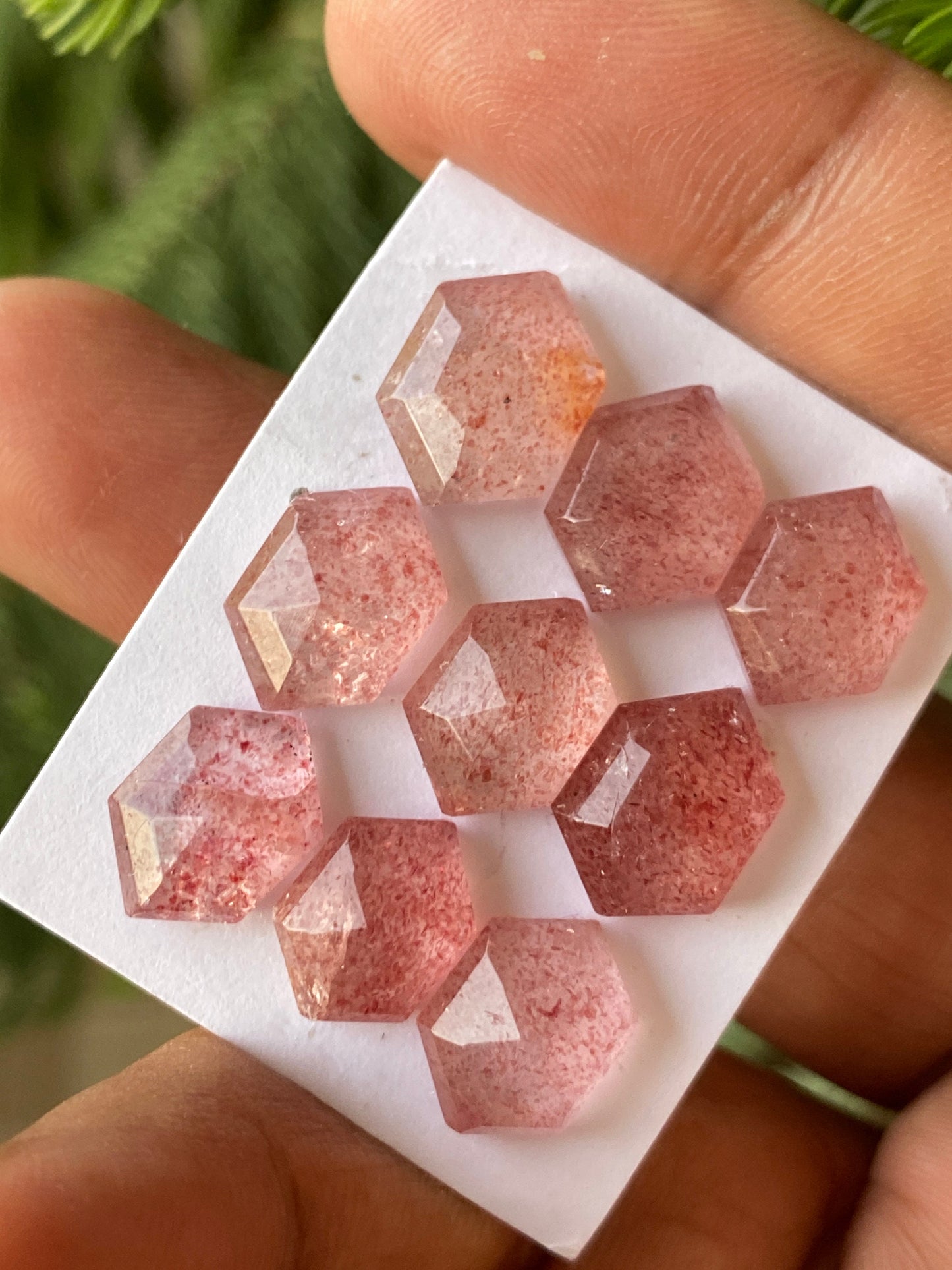 Stunning strawberry quartz hexagon step cut  Pcs 9 weight 37carats size 12x8.6mm-14x10mm strawberry quartz rosecut lot