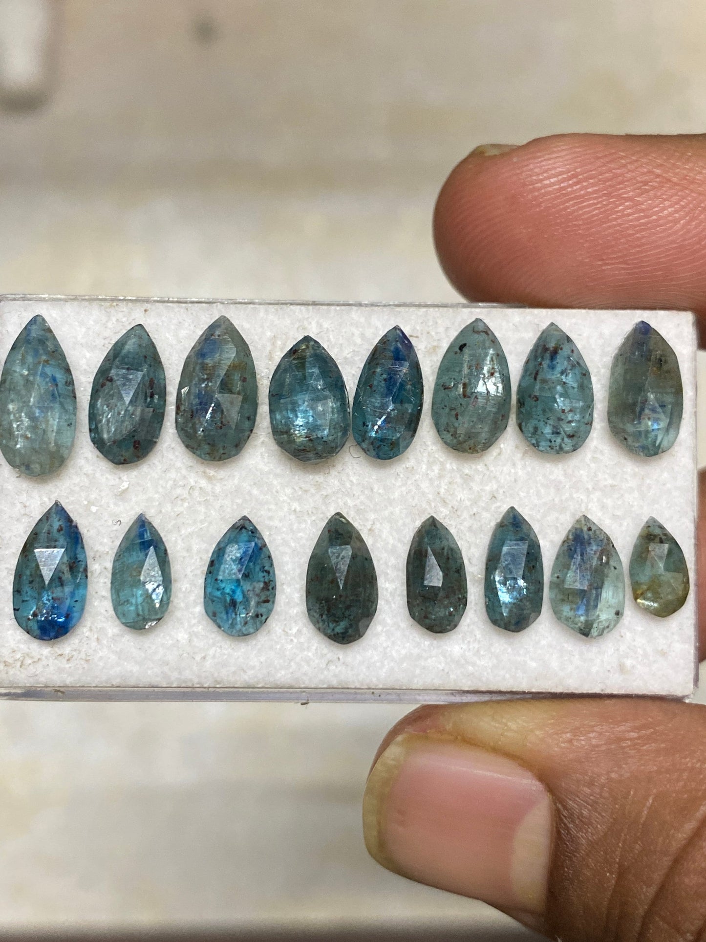 Wow rare moss teal blue kyanite rosecut pear flats shape amazing quality lovely color wt 21 carats pcs 16 small size 7x4mm-12x5.8mm  rosecut