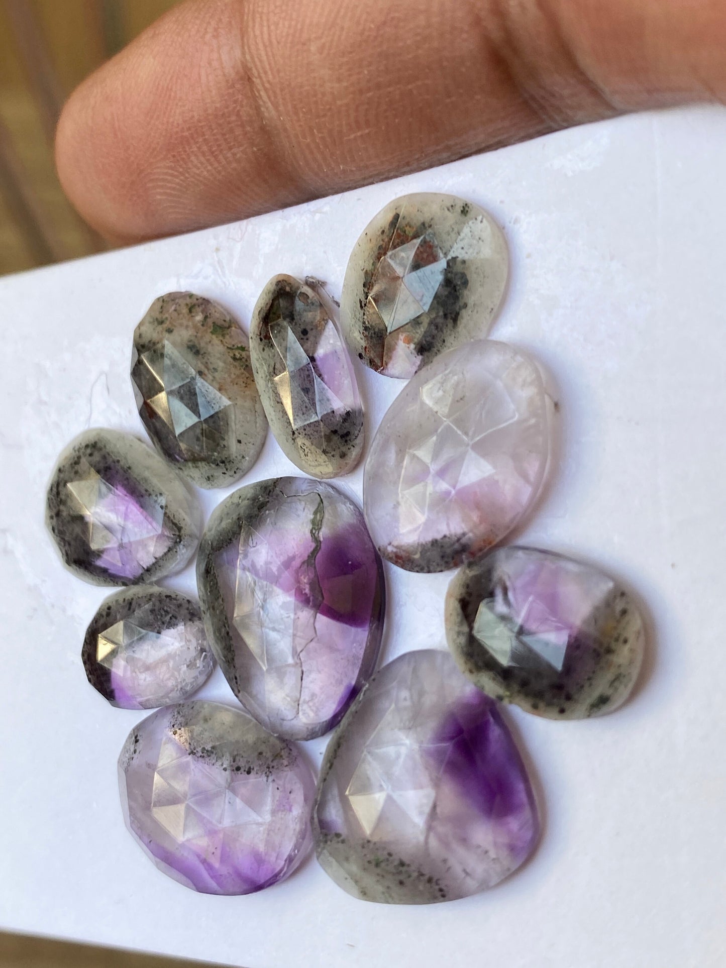 Stunning quality trapiche amethyst with black spots flats rosecuts  cabochon  pcs 10 wt 45 carats size 9x12-17.8x14.5mm amethyst rosecut