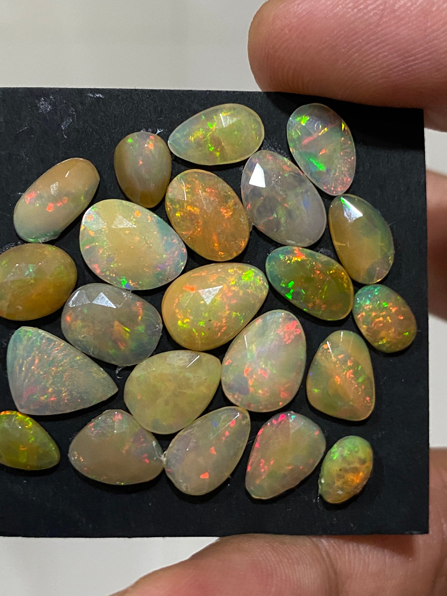 Fascinating yellow base multi fire mix shapes Ethiopian mines opal rosecut wt 16 cts pcs 22 size 8.5x7.5mm-12.5x8.5mm  opal rosecut