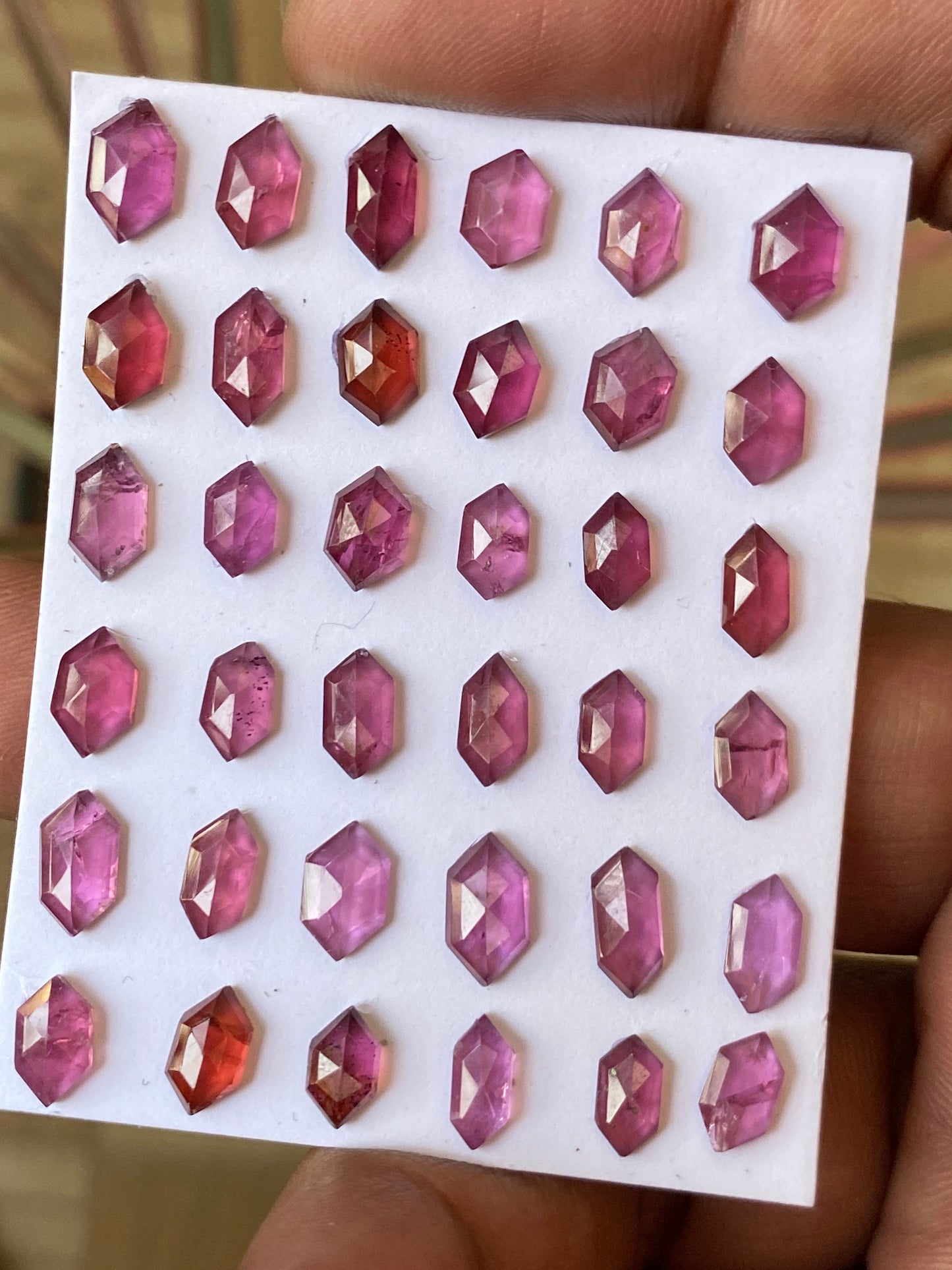 Rare Rhodolite pink garnet hexagon step cut aaa quality mahenge tanzania mines wt 35 cts pcs 36 garnet 7.4x4-8.8x5.2mm Rhodolite hexagons