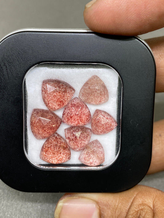 Mesmerising Strawberry quartz trillion rosecut cute lot pcs 8 weight 18.50 carats size 8-10x8mm approx pink color strawberry quartz rosecut