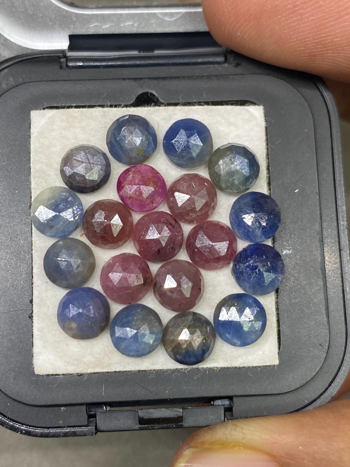 Delightful set of  rare multi red blue  sapphire round rosecut weight  carats size  pcs 19 natural sapphire unheated untreated sapphire