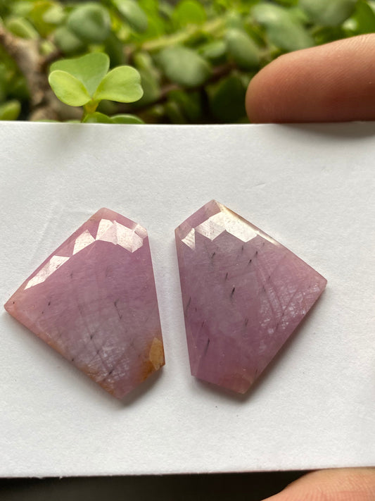 Very rare fancy pink Sapphire rosecut earring pair weight 53.15 carats size 30.5x23mm rare unheated sapphire fancy matched pair