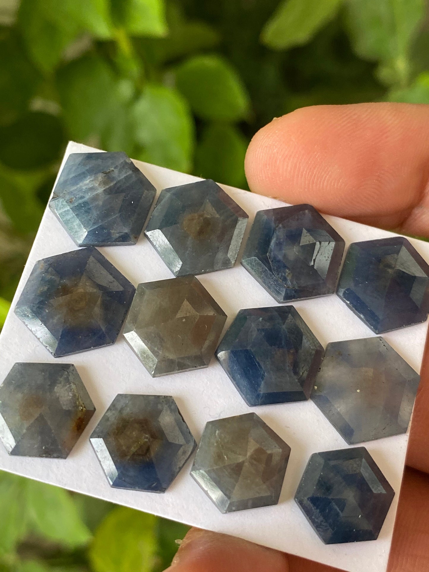 Alluring Rare blue sapphire hexagon step cuts watermelon wt 78.5 cts pcs 12 size 13x11mm-15x13mm blue sapphire stepcut hexagon flatbacks