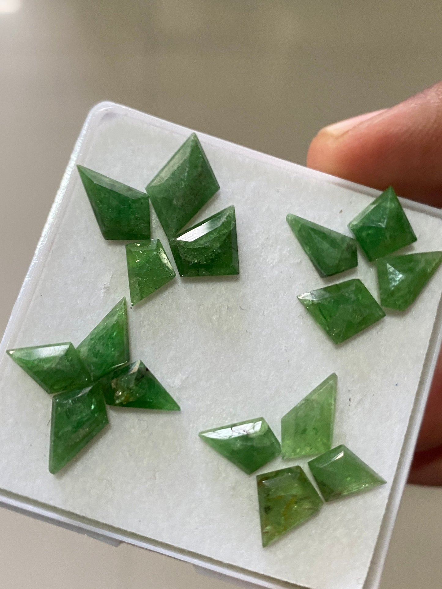 Tsavorite faceted geometric step Cut flats  Green Garnet Cuts Weight 23 carats Pcs 16 Size 8x6-14x9mm Tsavorite flats