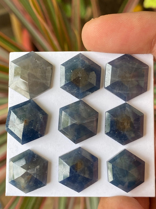 Fascinating Rare blue sapphire hexagon step cuts watermelon wt 94 cts pcs 9 size 15.5x13.5mm-18x16mm blue sapphire stepcut hexagon flatbacks