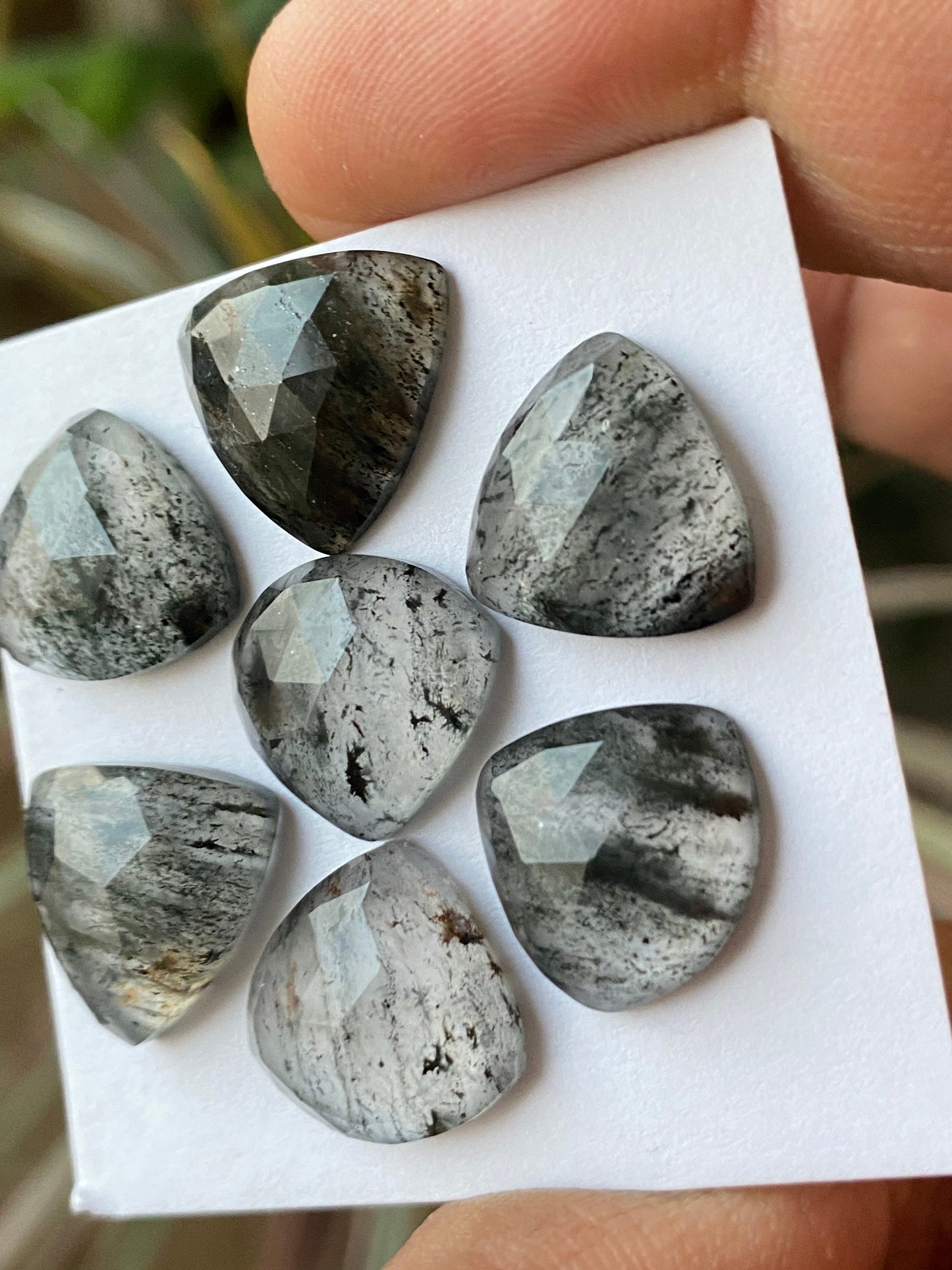 Stunning  Black spots quartz African mines rosecut trillion shape gems zebra quartz size 15mm Pcs 7 wt 51 cts quartz rosecut gems