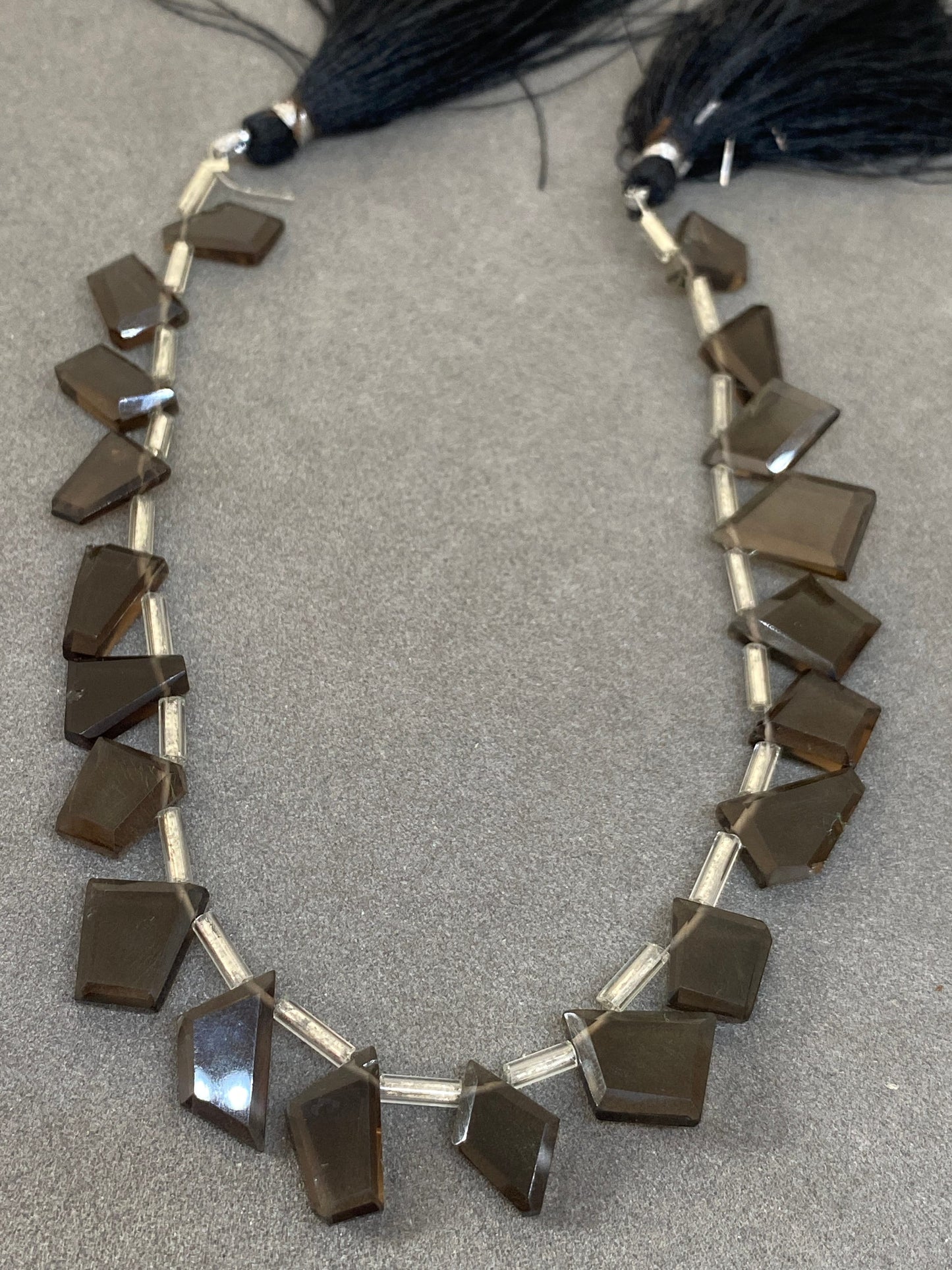 Natural Smokey quartz geometric flats faceted Smokey unusual geometric pointed shape strand inches size  Smokey quartz