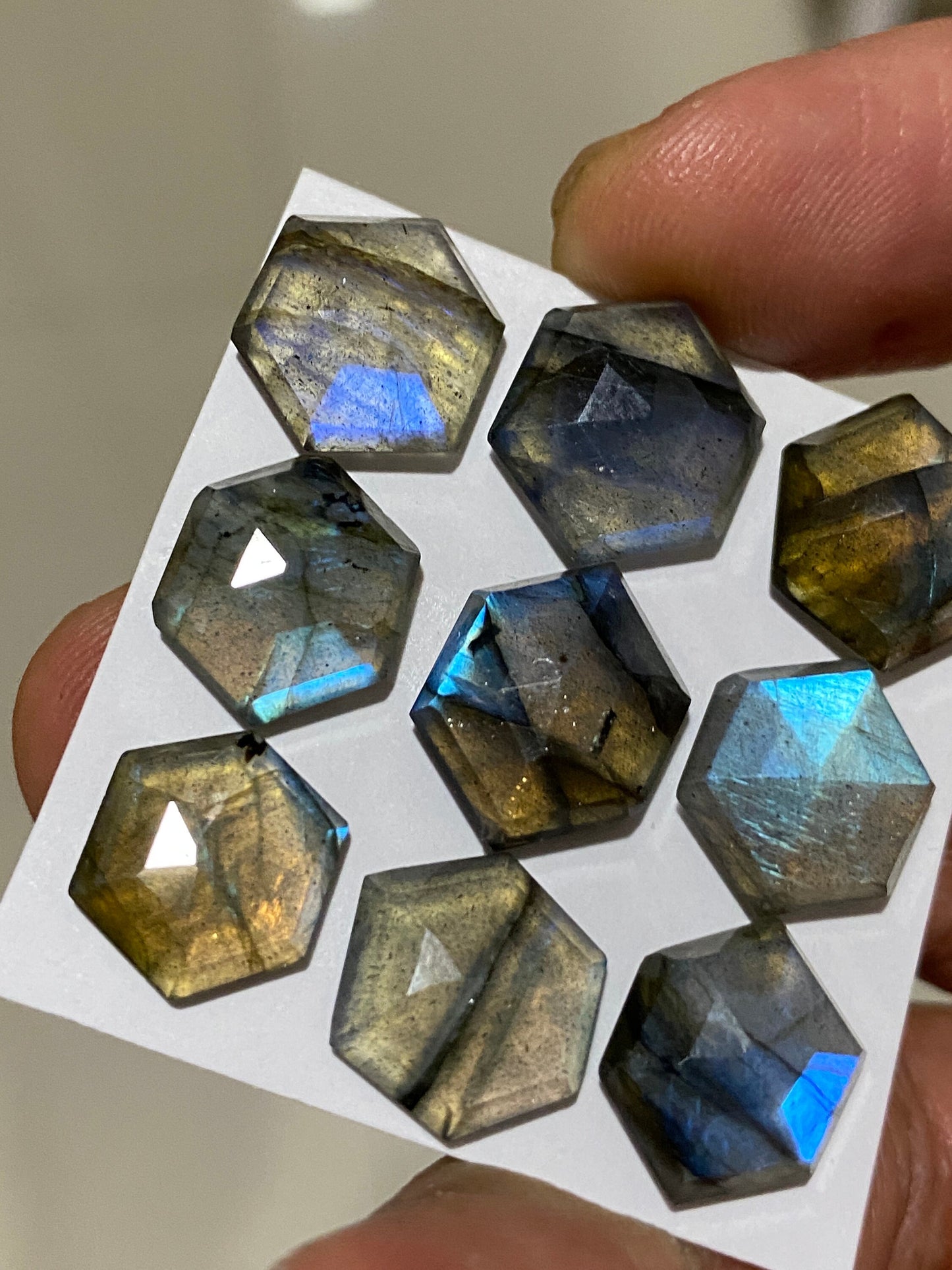 Stunning Rare beautiful labradorite  hexagon wholesale lot weight 40 cts size 12x10mm-15x11mm pcs 9 labradorite hexagon