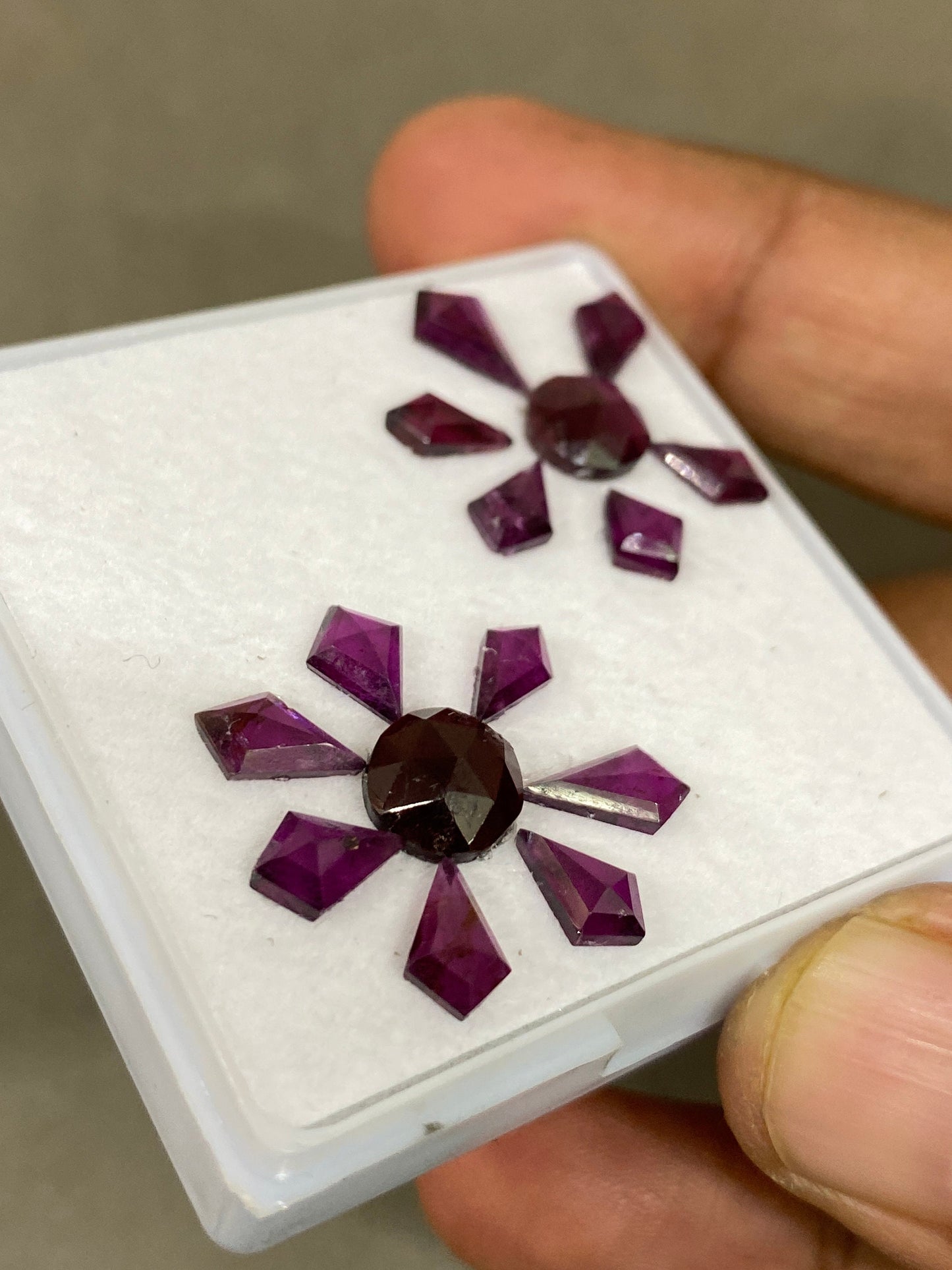 Wow Rhodolite garnet geometric kite step cut round rosecut aaa quality wt 16 cts pcs 15 size 8x4.6mm-10.3x6mm  Rhodolite garnet stepcut kite