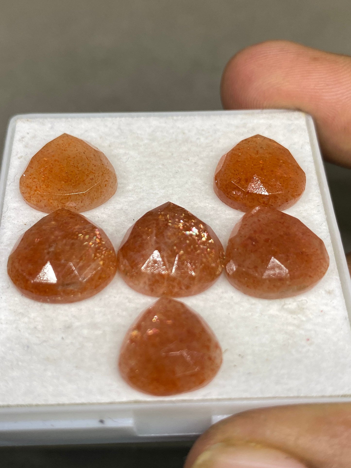 Fabulous rare sunstone heart shape rosecut  wt 40 carats pcs 6 big size 12mm-14mm  heart sunstone rosecut flatback gems