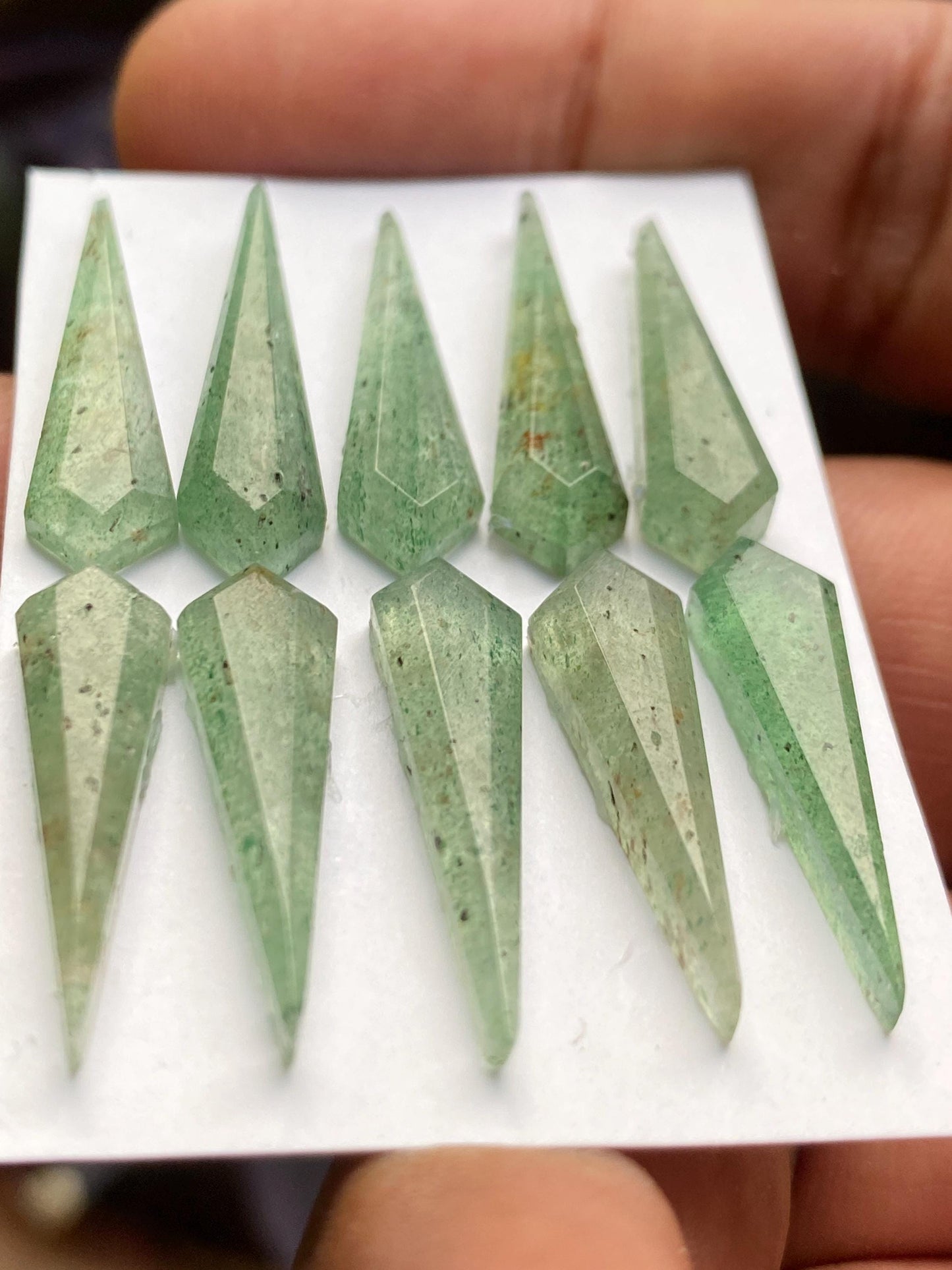 Dazzling Green quartz step cut kite shape  wt 39 carats pcs 10 size 23x6-24x7mm green quartz rosecut gems rings pendants supply