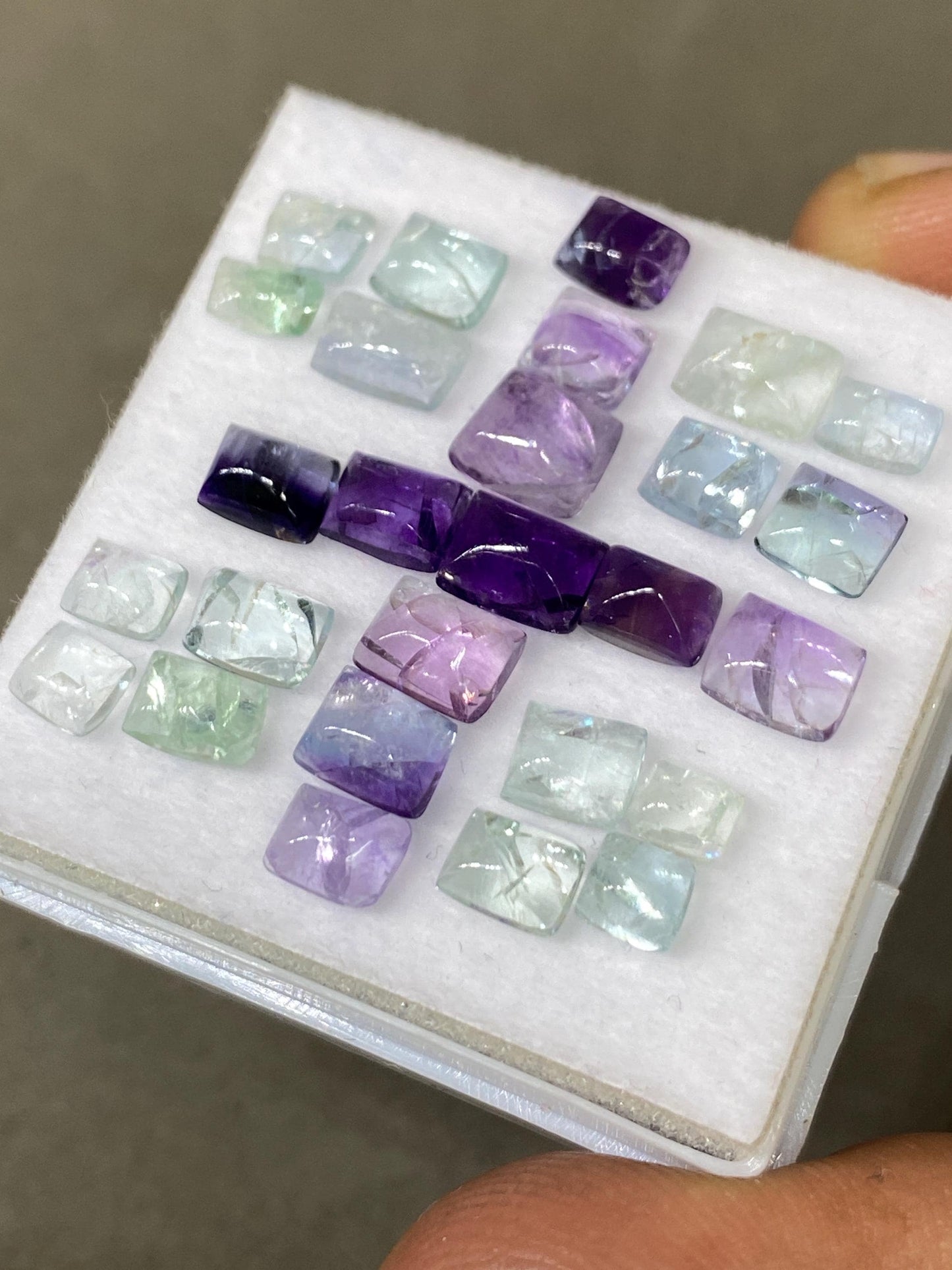 Beautiful natural multi fluorite sugar loaf cabochons wholesale lot wt 17.90 cts pcs 27 size 4.5x3.7-6x5mm fluorite  sugarloaf cabochons