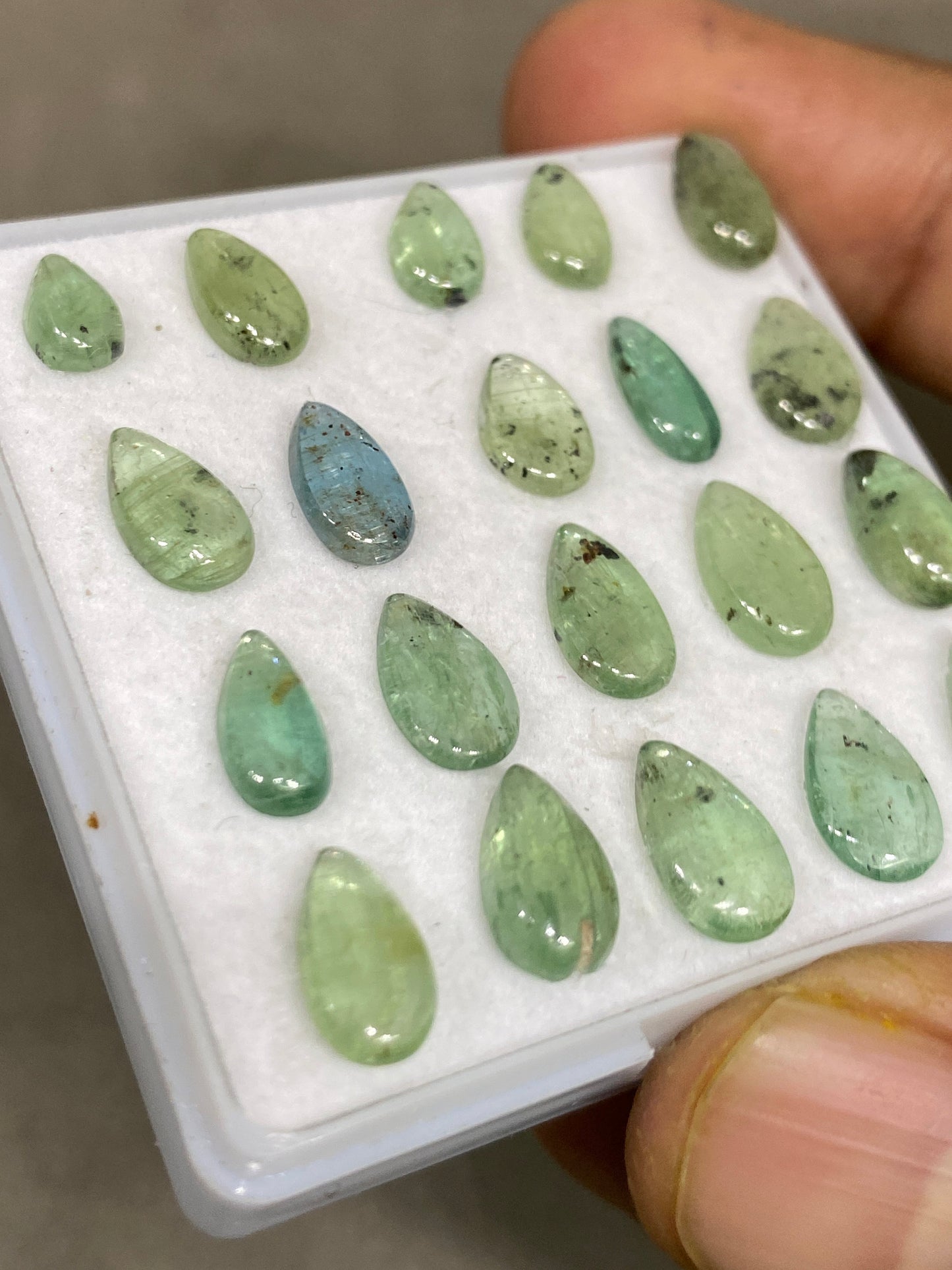 Stunning rare moss green kyanite pear cabochon  fine quality weight 29 carats size 7x4-10x6mm pcs 20 moss green cabochon smooth polished