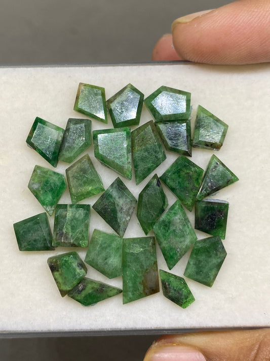 Tsavorite faceted Cuts flats Free Forms Green Garnet Cuts Weight 53 carats Pcs 25 Size 6mm-12x7mm Tsavorite flats