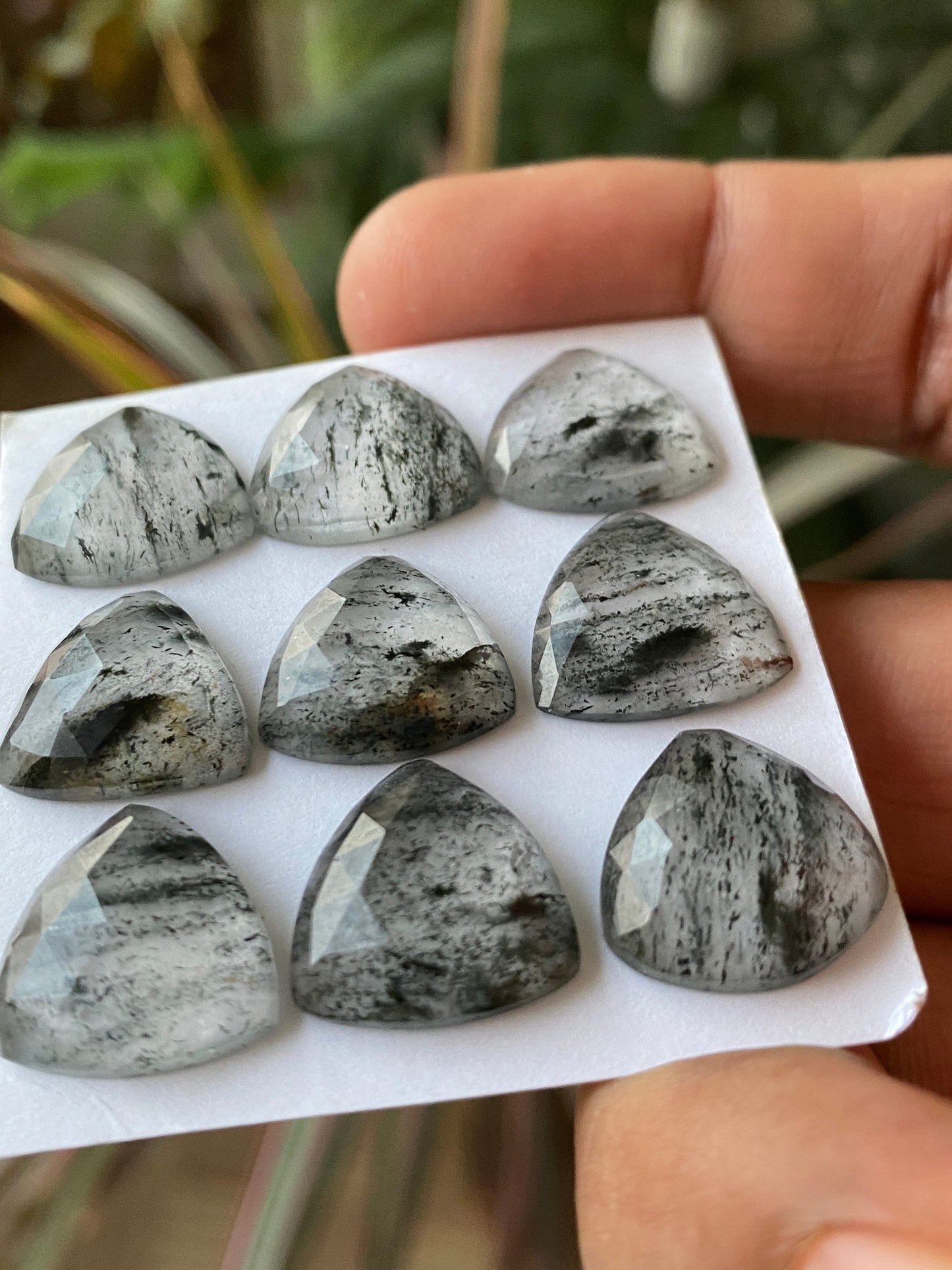 Fascinating Black spots quartz African mines rosecut trillion shape gems zebra quartz size 14mm-15mm Pcs 9 wt 65 cts quartz rosecut gems