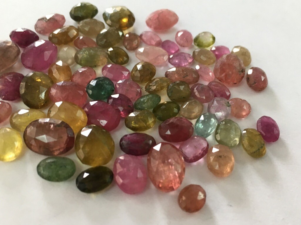 Beautiful colorful Tourmaline oval nuggets faceted size 6x5mm to 10x7.3mm natural colorful  watermelon tourmaline wholesale lot wt 77.50 cts