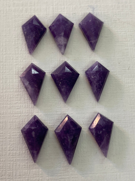 Rare purple lepidolite kite step cut gems stepcut pcs 9 Wt 24.80 cts size 14x8.3mm-15x8.6mm kite lepidolite rosecut