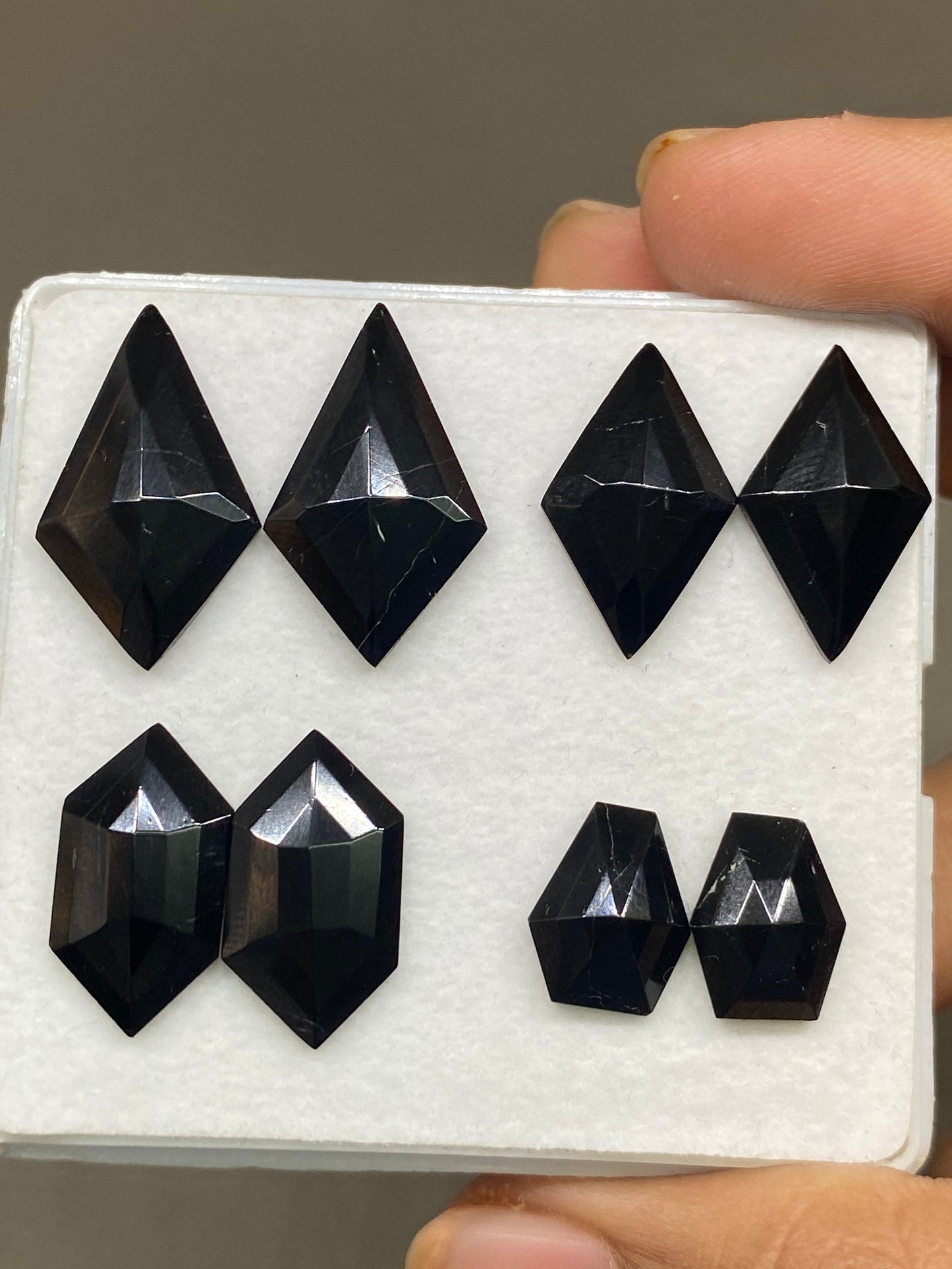 Fascinating black tourmaline hexagon kite diamond coffin stepcut matched pairs wt 45 carats pcs 8 size 12x10mm-25x15mm tourmaline black pair