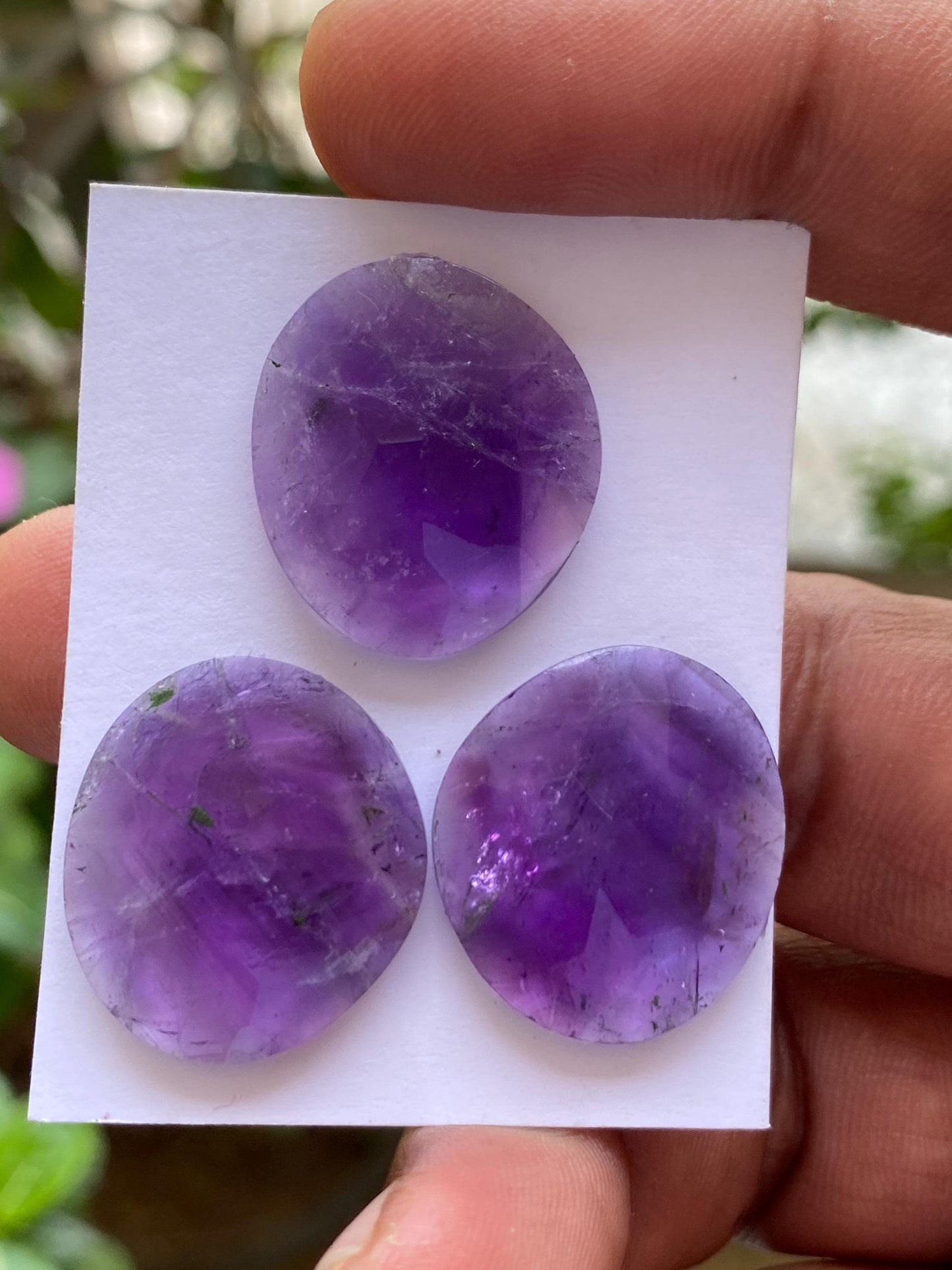 Amazing amethyst rosecut fancy pair flatback gems weight 44 carats pcs 3 size 22x20mm  pair rosecut amethyst matched pair