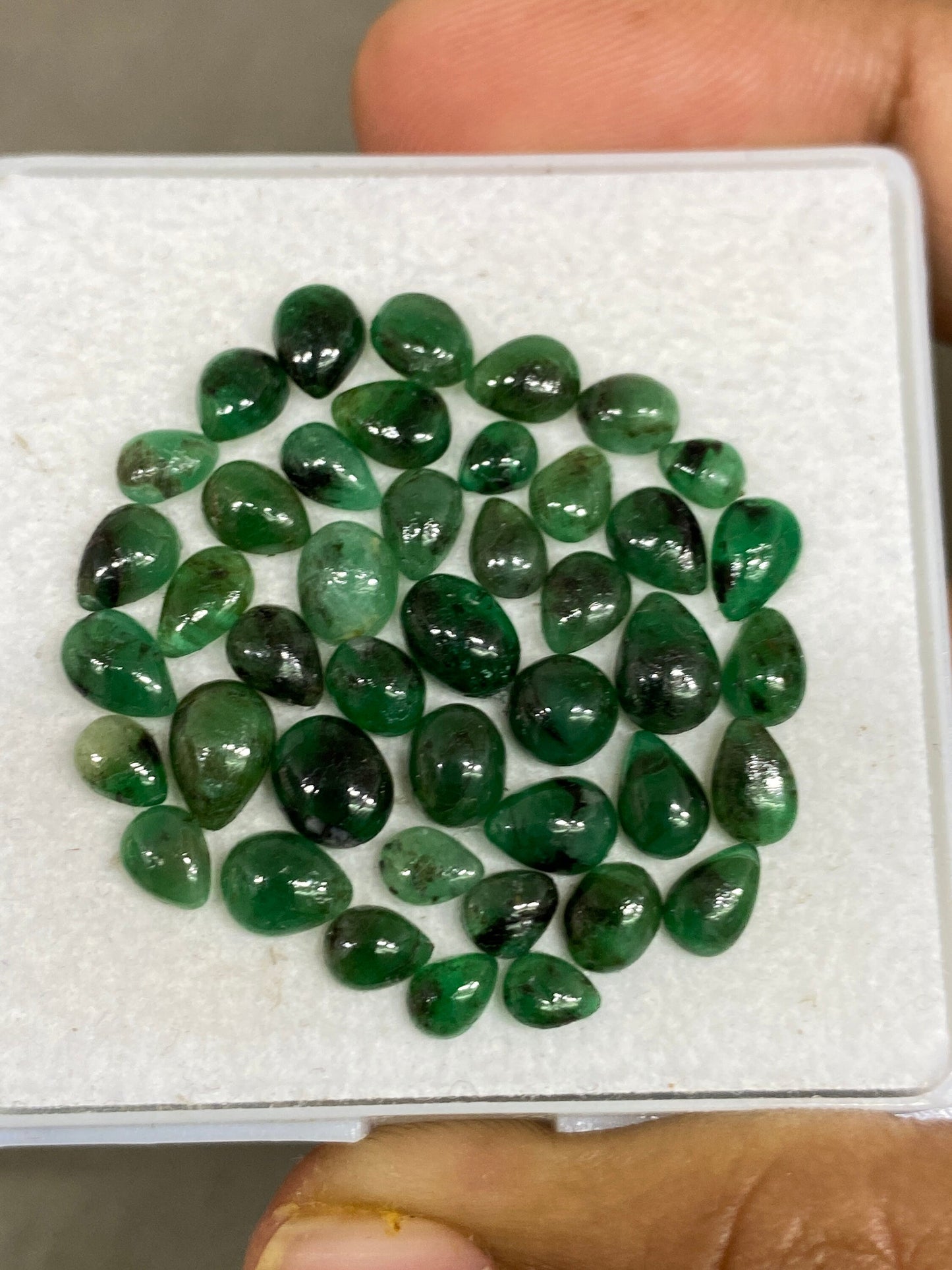 Attractive rare Emerald cabochons mixed shapes emerald oval round pear weight 18.65 cts size 5.5mm-7x5mm  pcs 43 Emerald cabochon