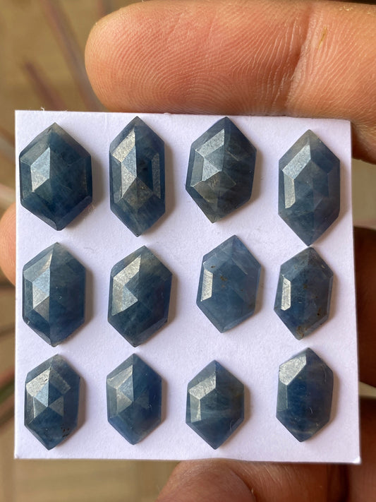 Cute Rare blue sapphire hexagon step cuts  wt 42 cts  pcs 12 size 11.6x7.7mm-15x7mm blue sapphire stepcut hexagon flatbacks