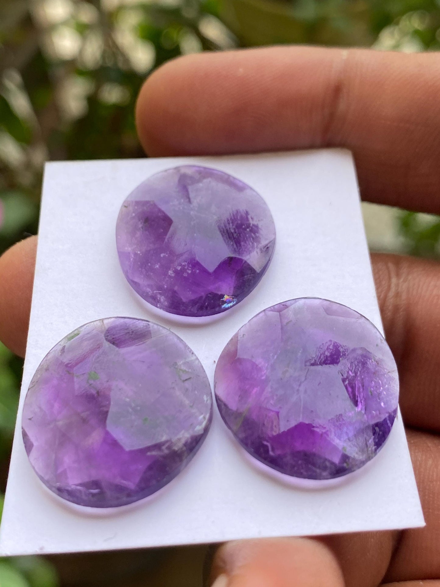 Amazing amethyst rosecut fancy pair flatback gems weight 44 carats pcs 3 size 22x20mm  pair rosecut amethyst matched pair