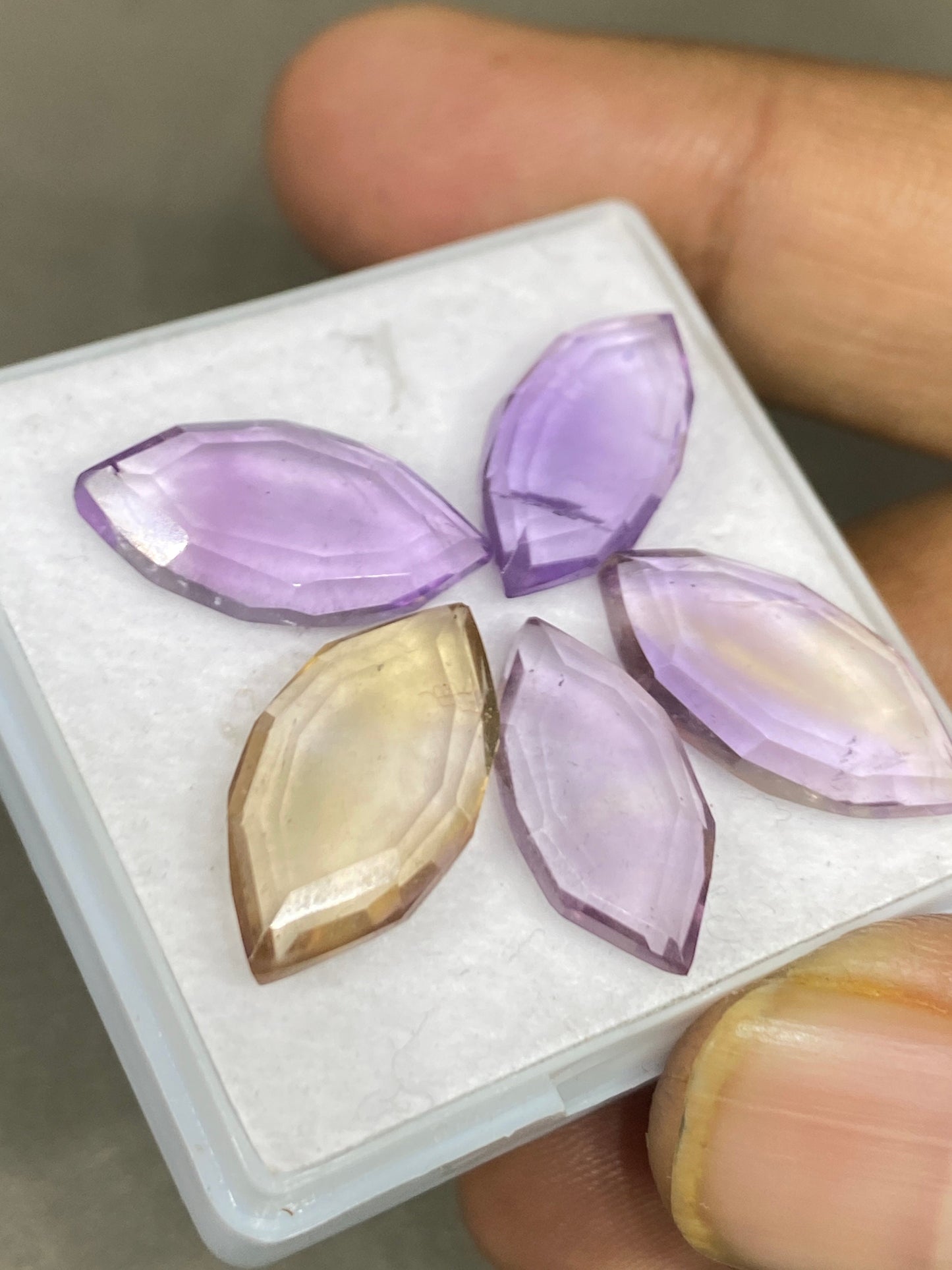 Stunning ametrine marquise geometric  mirror cut big size aaa quality wt 30 cts pcs 5 size 16x9-19x10mm Amethyst citrine mirror cut hexagon