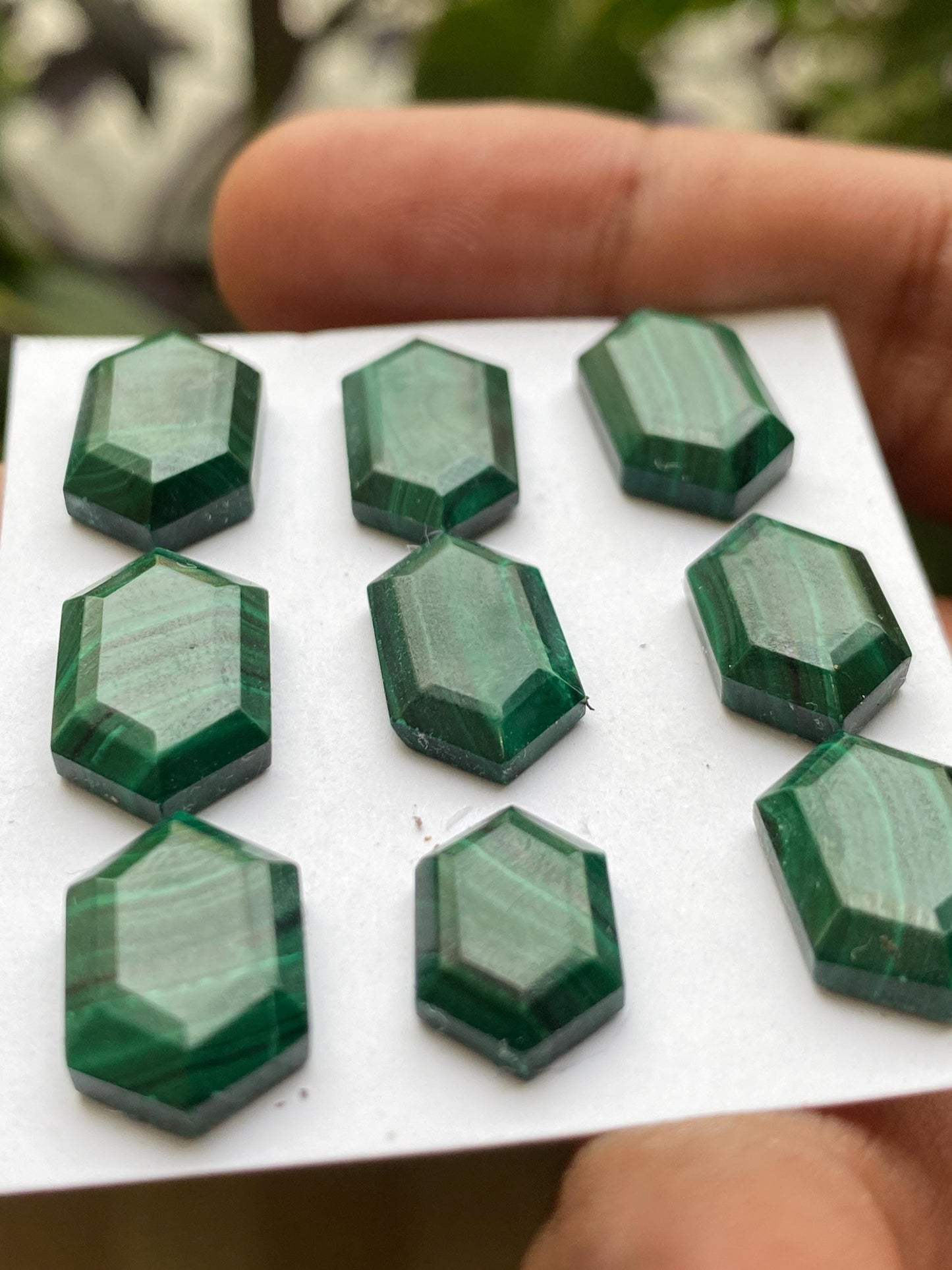 Malachite hexagon tablet cut mirror wholesale lot weight 71 carats pcs 9 size 13x8-17x10mm flatback gems malachite hexagon