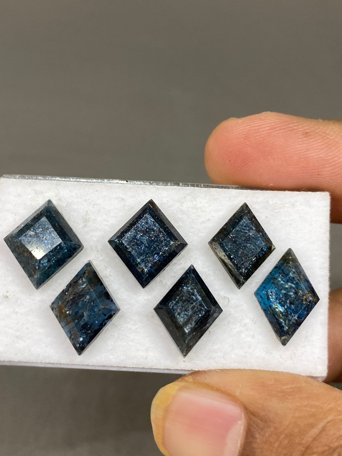 Amazing rare teal kyanite moss diamond shape stepcut flatback nice quality lovely color weight 27 cts pcs 6 size 13.5x10.5mm-14x12mm rosecut