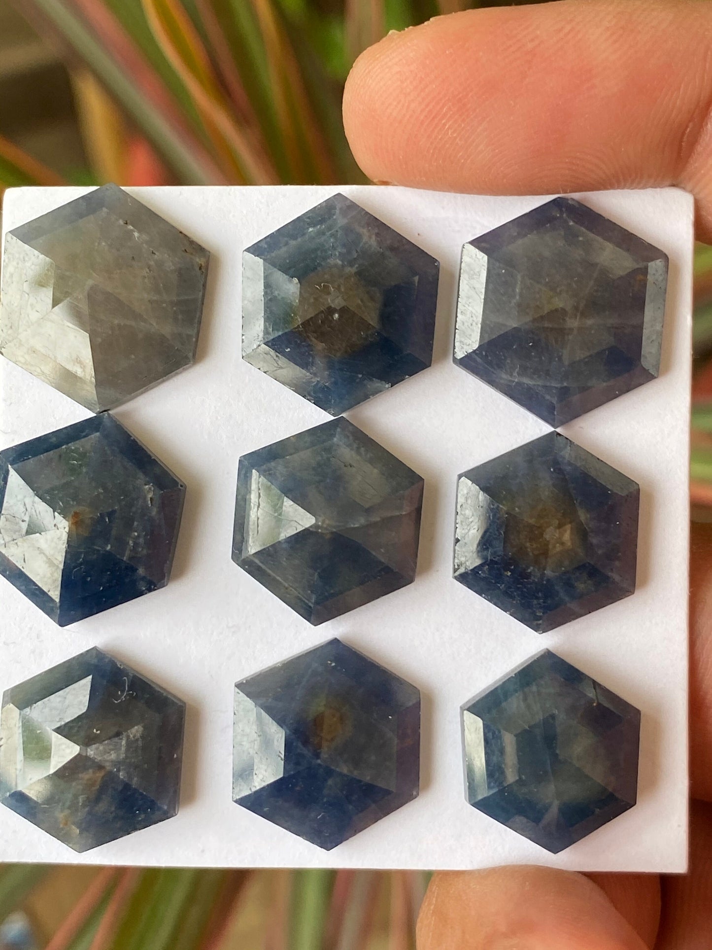 Fascinating Rare blue sapphire hexagon step cuts watermelon wt 94 cts pcs 9 size 15.5x13.5mm-18x16mm blue sapphire stepcut hexagon flatbacks