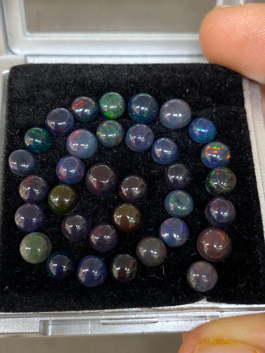 Beautiful Rare Black opal (smoked) round opal Fire opal cabochons lot size wt 15.85 cts size 5mm-6mm pcs 34 fire black opals cabochons