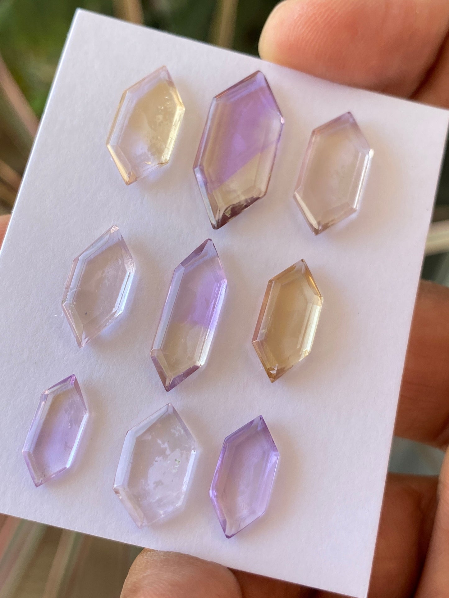 Nice ametrine hexagon mirror cut big size aaa quality  wt  30 cts   pcs 9 size 13.5x5.8mm-23x10mm Amethyst citrine mirror cut hexagon