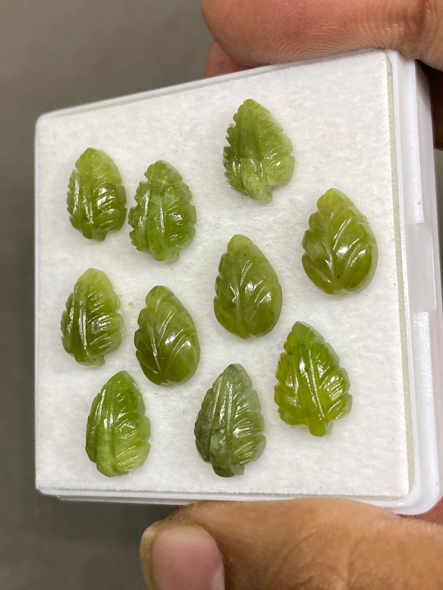 Dazzling Vesuvianite leaves carving wt 34 carats pcs 10 good size 12x8mm leaves carving Vesuvianite leaf carving