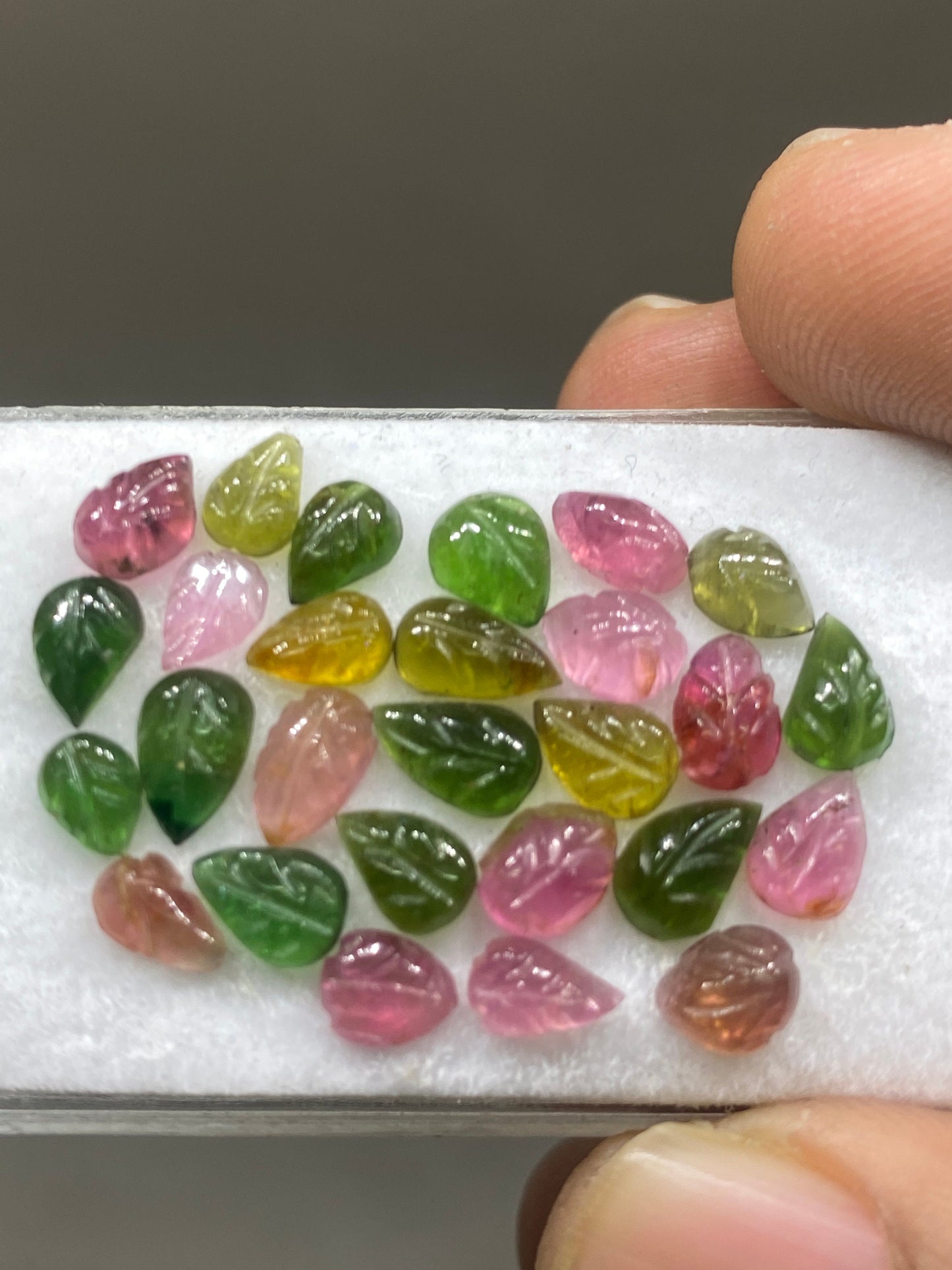 Unique beautiful  watermelon Tourmaline leaves fine intricate carving size 6x3mm-7x4.5mm wt 12.50 carats pcs 27 tourmaline leaves carving