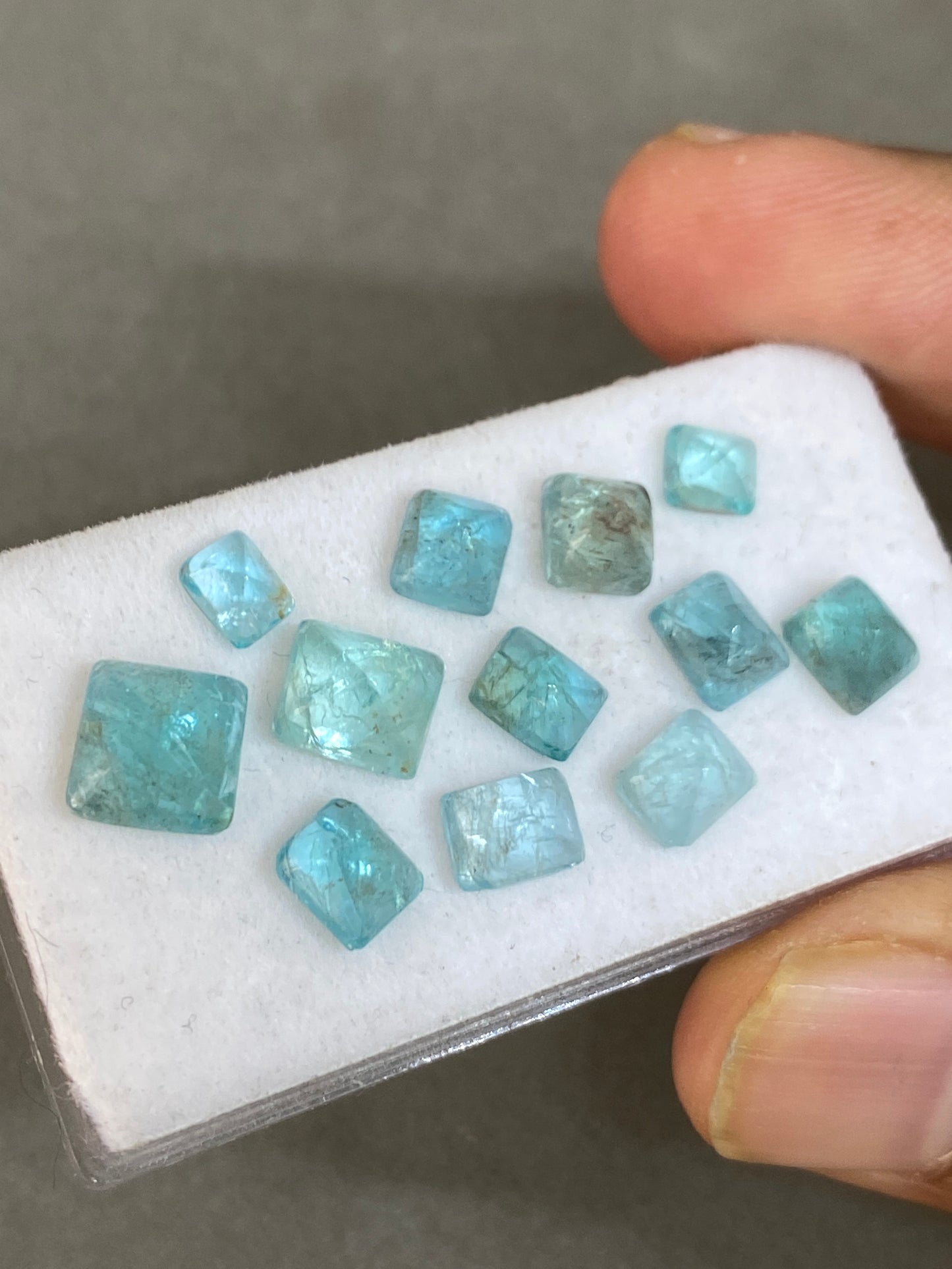 Fabulous rare apatite sugar loaf cabochons  weight 14.75 cts pcs 12 size 5.2x4.2mm-7.5x6.5mm apatite  sugar loaf cabochons