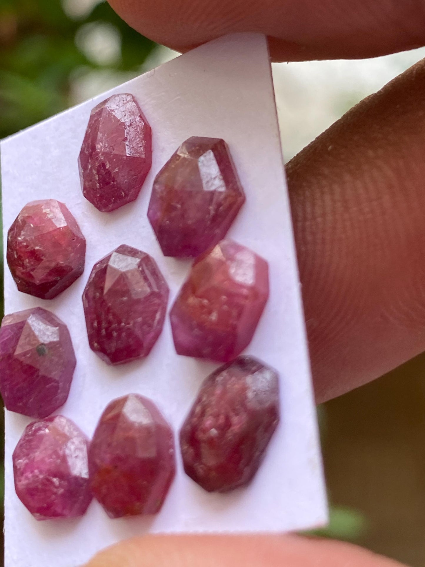 Fascinating rare natural unheated untreated ruby mozambique flat cut geometric pcs 9 wt 17.29 cts  size 8.2x7mm-9x6mm ruby mozambique mines