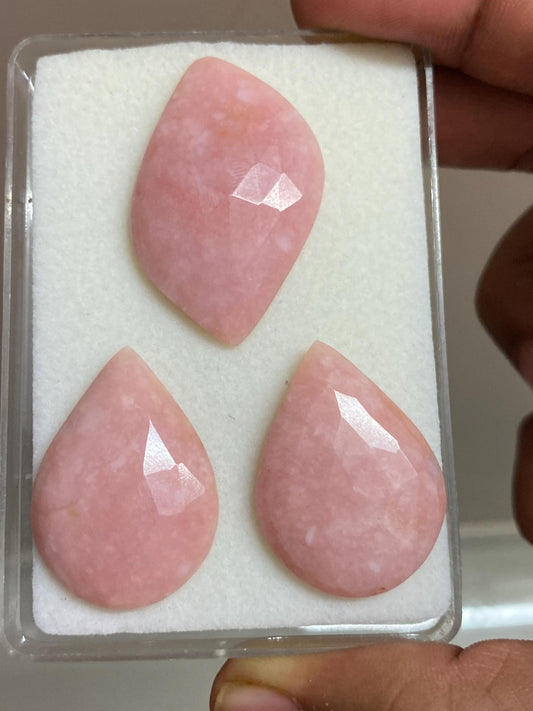 Stunning pink opal rosecuts three piece set pear shape  lot big size Pcs 3 Weight 73.40 carats Size 32x24-41x25mm Opal cabochon