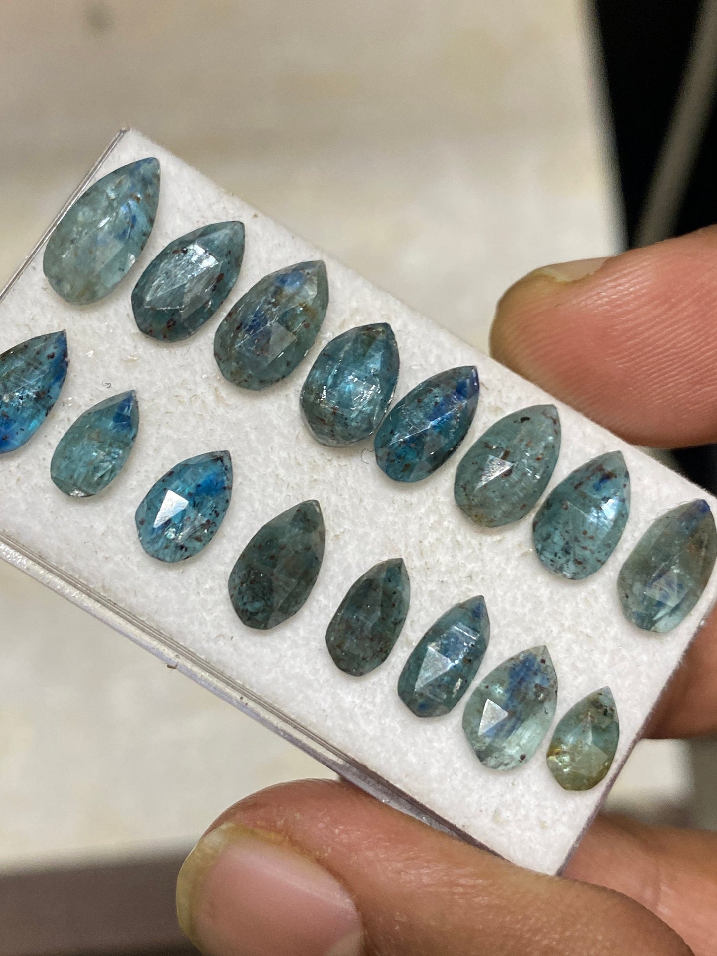 Wow rare moss teal blue kyanite rosecut pear flats shape amazing quality lovely color wt 21 carats pcs 16 small size 7x4mm-12x5.8mm  rosecut