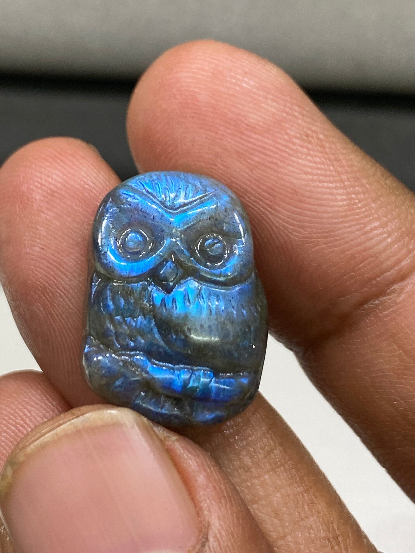 Cute Rare Natural AAA Blue fire labradorite owl carving  for pendant wt 22  cts size 21x16mm labradorite owl carving halloween gift