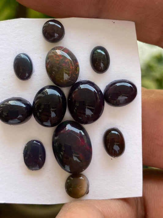 Fabulous Black opal (smoked)Natural Fire opal cabochons lot size wt 19.5 cts size 6x6-14x6mm pcs 12 opal cabochon fire black opals cabochons